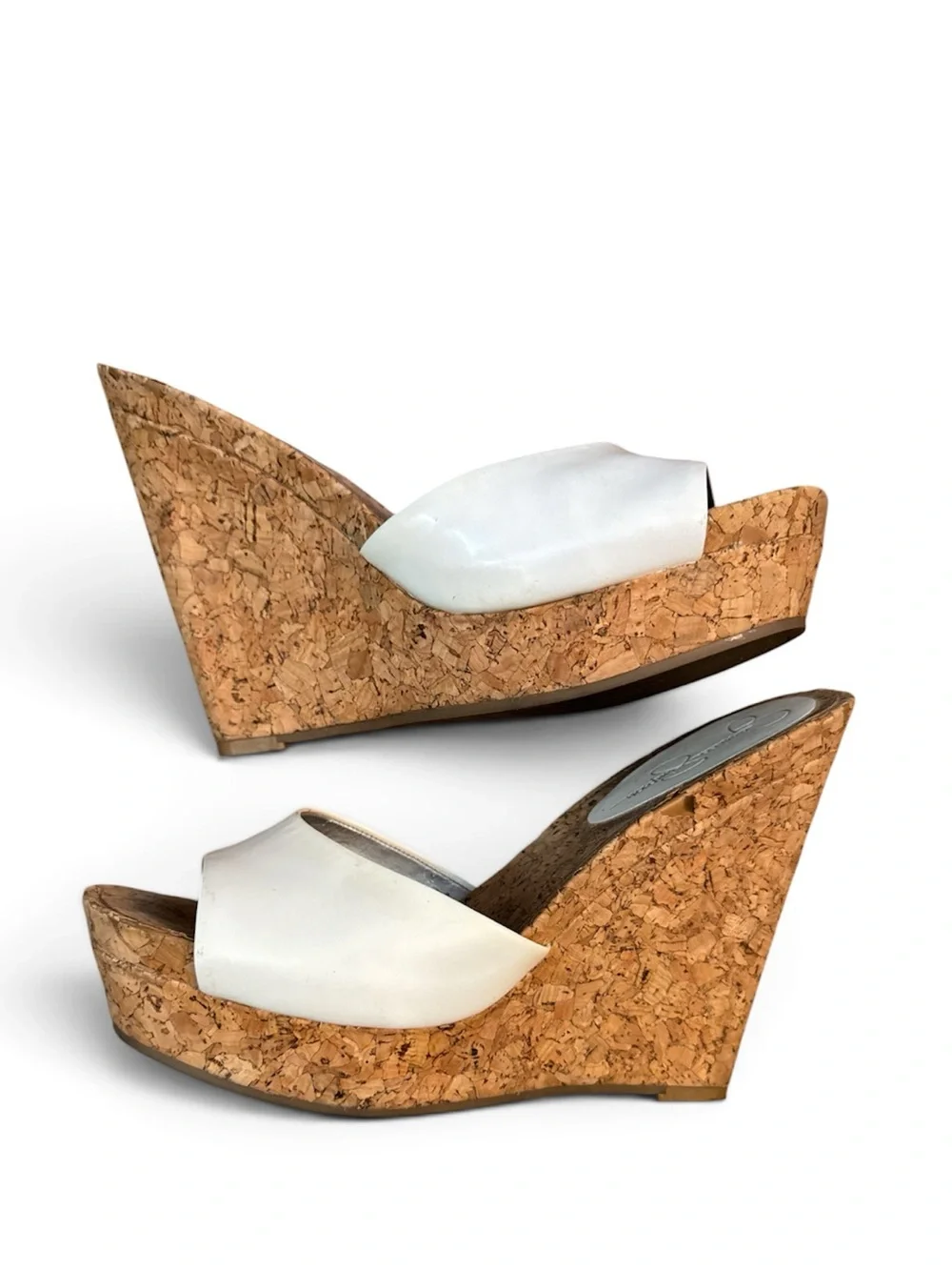 JESSICA SIMPSON WHITE PLATFORM CORK WEDGE SANDALS 8.5